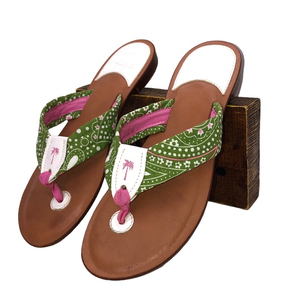 Pink & Green Toe Thong Summer Beach Resort Vacation Sandals Size 10M - Picture 10 of 15